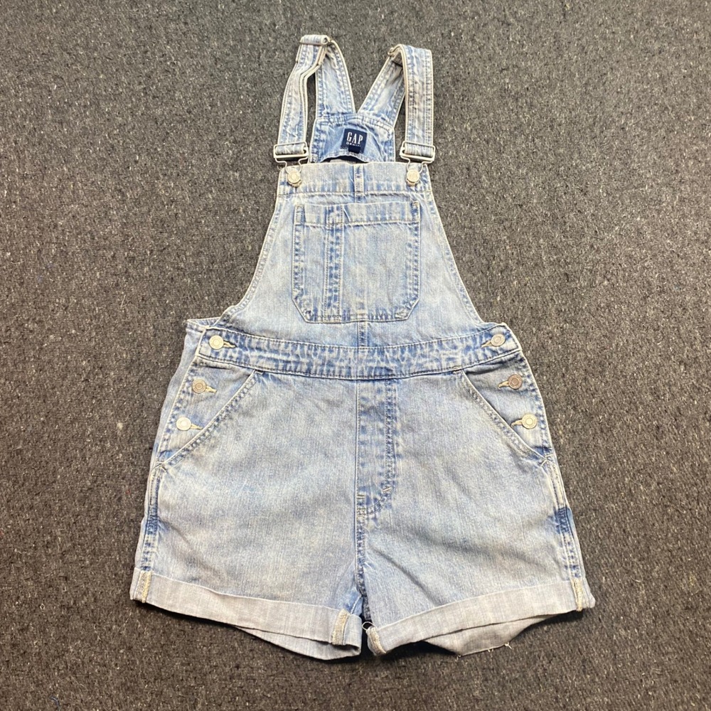 Gap Denim Shortalls Sz XS Womens Light Blue Boho Skater Cuffed Bib Overalls
